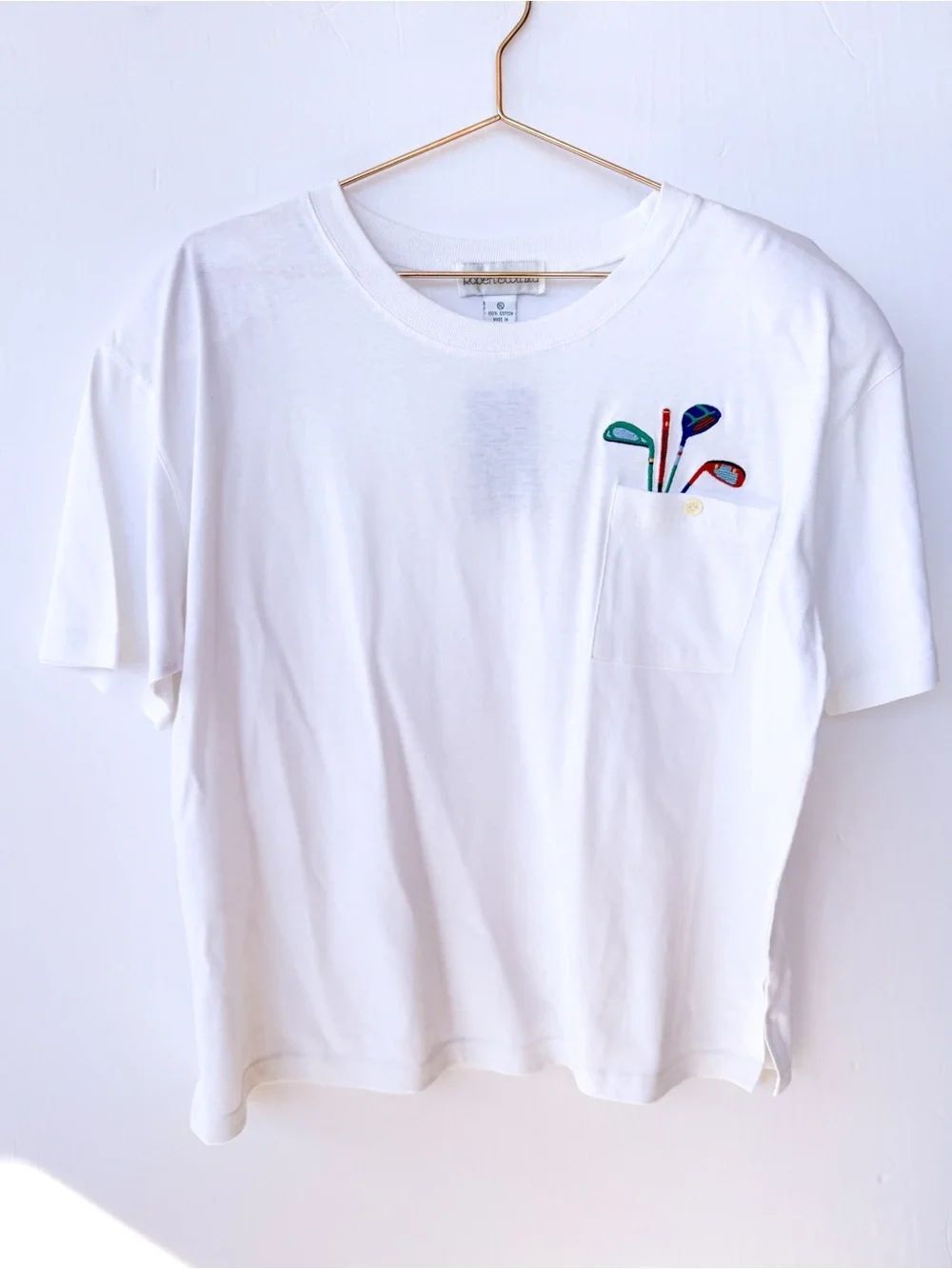 NWT Robert Scott LTD White Pocket Tshirt Colorful Golf Club Embroidery XL